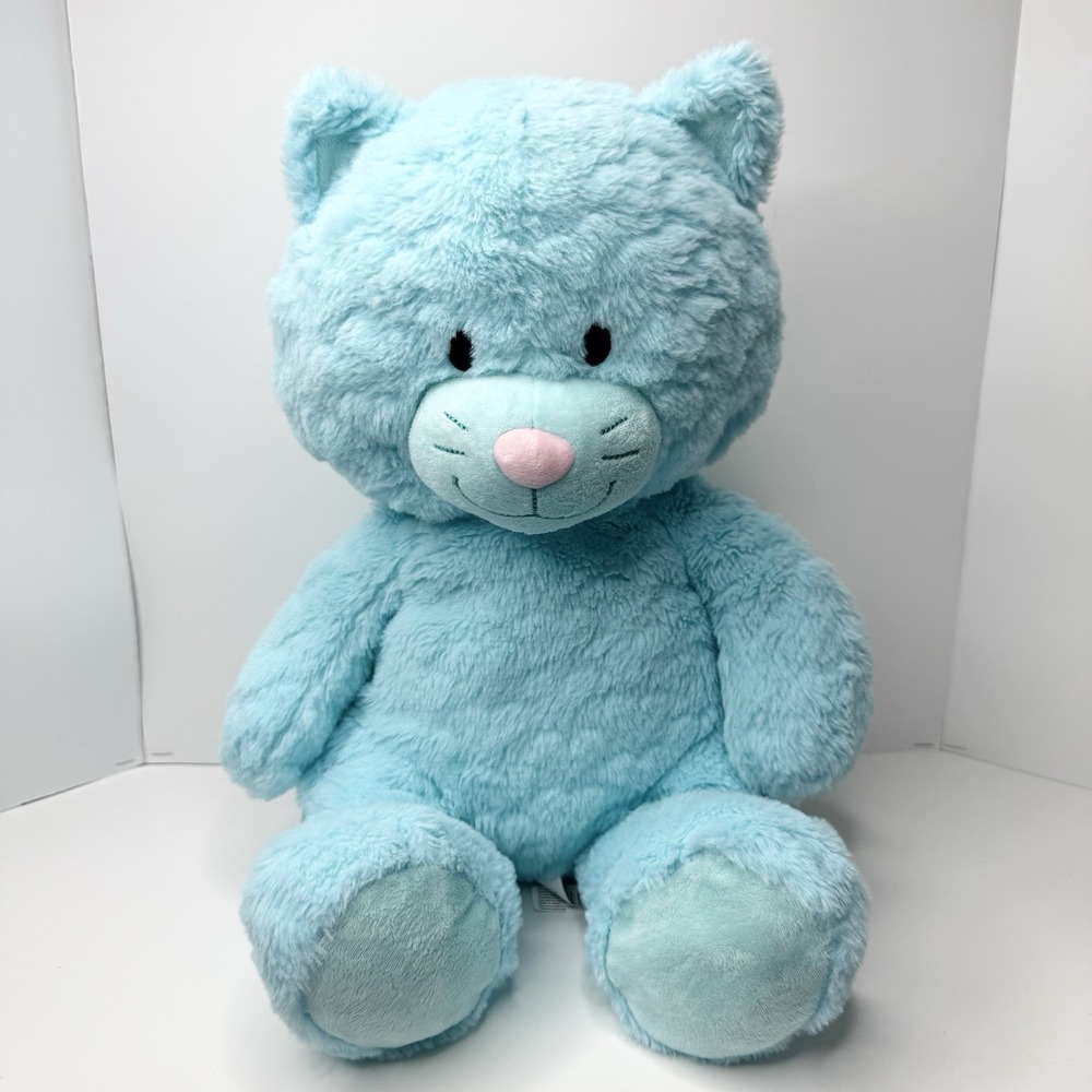 Spark Create Imagine Aqua Teal Blue Cat Plush Soft Textured Stuffed Animal 15"